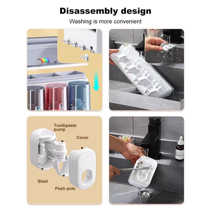Product Introduction of Wall-mounted Toothbrush Holder, 1 Set Punch-free Toothbrush Holder with Toothpaste Squeezer, Bathroom Supplies for Home Use 7