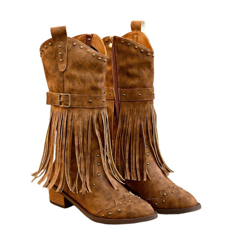 Product Introduction of Fashion-forward Womens Tassel Heel Boots - Luxurious Tassel Accents & Shimmering Beads, Chunky Heel, Smooth Side Zipper for Easy On/Off, Ultimate Comfort for All-Day Wear Girl Footwear 0