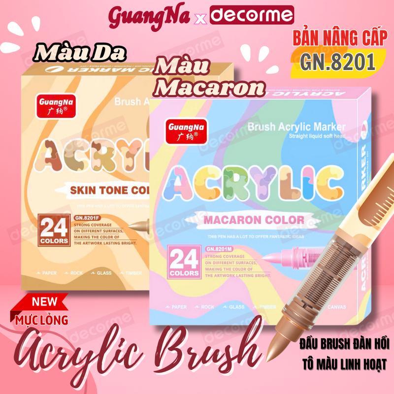 Bút Màu Acrylic GuangNa 8101 Marker Mực Lỏng 1 Đầu Cao Cấp Decorme Đầu Brush Độ Che Phủ Cao Vẽ Trên Mọi Chất Liệu