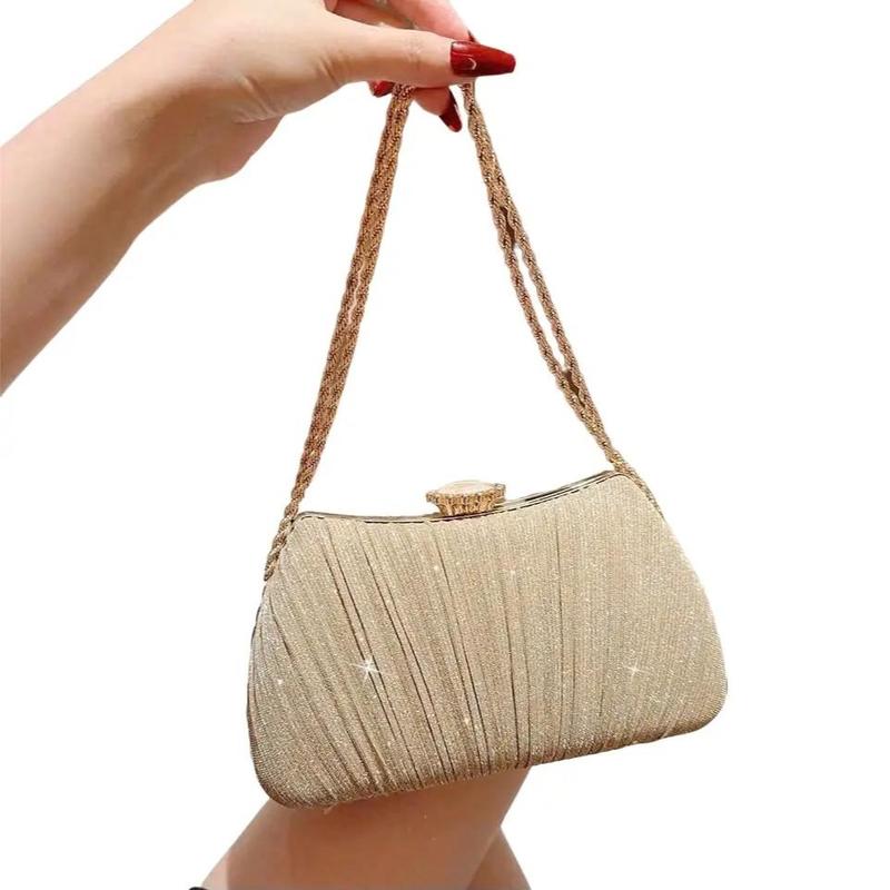 (QC LOẠI 1)(CÓ SẴN HCM) Túi Xách Nữ Size 21 Đeo Chéo Women Bag Clutch Cầm Tay Cốp Đi Tiệc Dây Xích Đôi Kim Tuyến Xếp Ly Kèm Dây Xích Dài