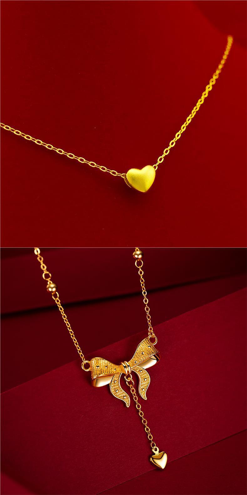 Product Introduction of SOURCE Vietnam Alluvial Gold Necklace Women 999 Pure Gold 18K Gold Plated Bow Flower Pendant Clavicle Chain Gold Plated 16
