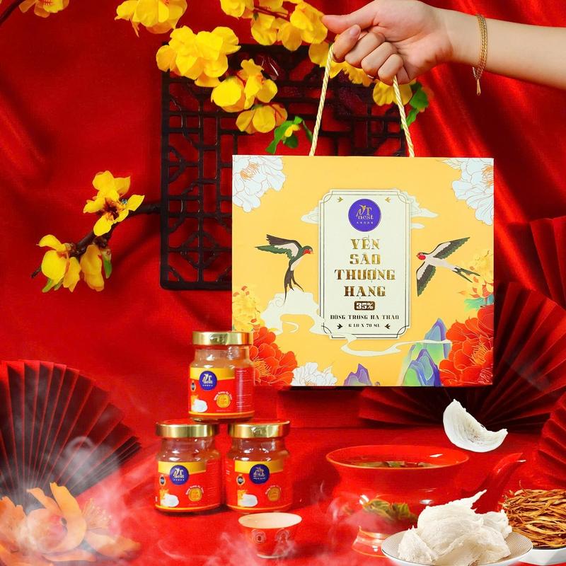    MẪU BIẾU TẶNG   Yến Sào Đông Trùng Chưng Sẵn 35% NT NEST - Hộp 6 hủ 