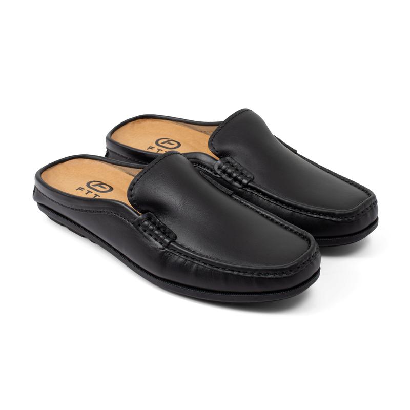 Giày sục nam cao cấp, giày hở gót da bò Horsebit màu đen đế phíp gỗ Ftt Leather mã F233040