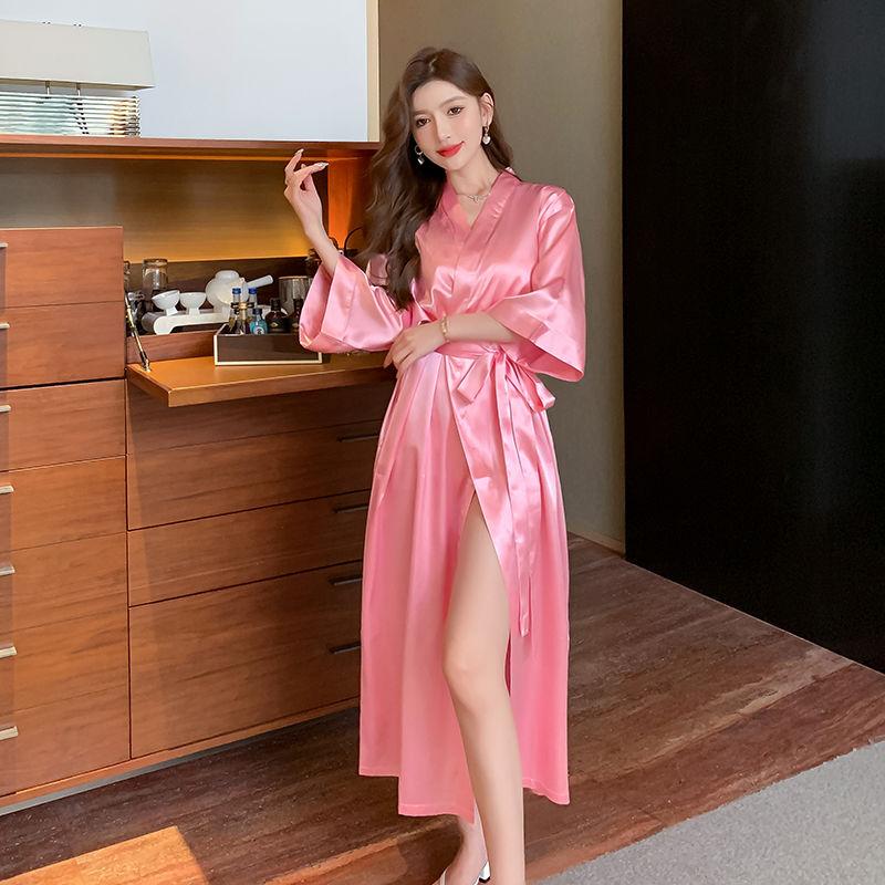 Spring and Summer Mid-Length Nightgown Pure Sexy Pink Girl Morning Gowns Small Light Luxury High-Grade Pajamas Pink 3