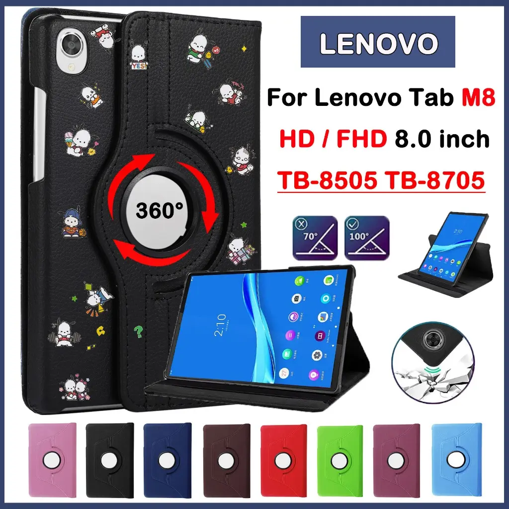 Sarung Sarung Berputar 360 °, Untuk Lenovo Tab M8 HD TB-8505X dan TB-8505F 8.0 Inci, Lenovo Tab M8 FHD 8.0 ''TB-8705F dan TB-8705X, Diperbuat daripada Kulit Berkualiti Tinggi, Sarung Perlindungan Jatuh, Cangkang Tablet