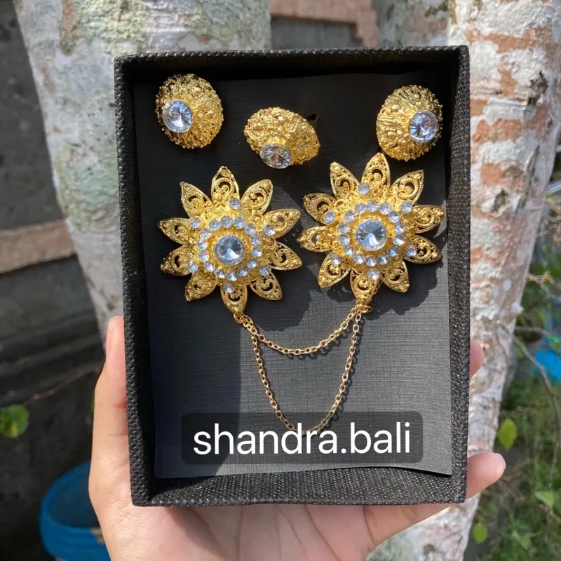 Set Bros Kancing Peniti Kenanga Polos Bulat Aksesoris Perhiasan Baju Adat Kebaya Wedding Alpaka Bali 1