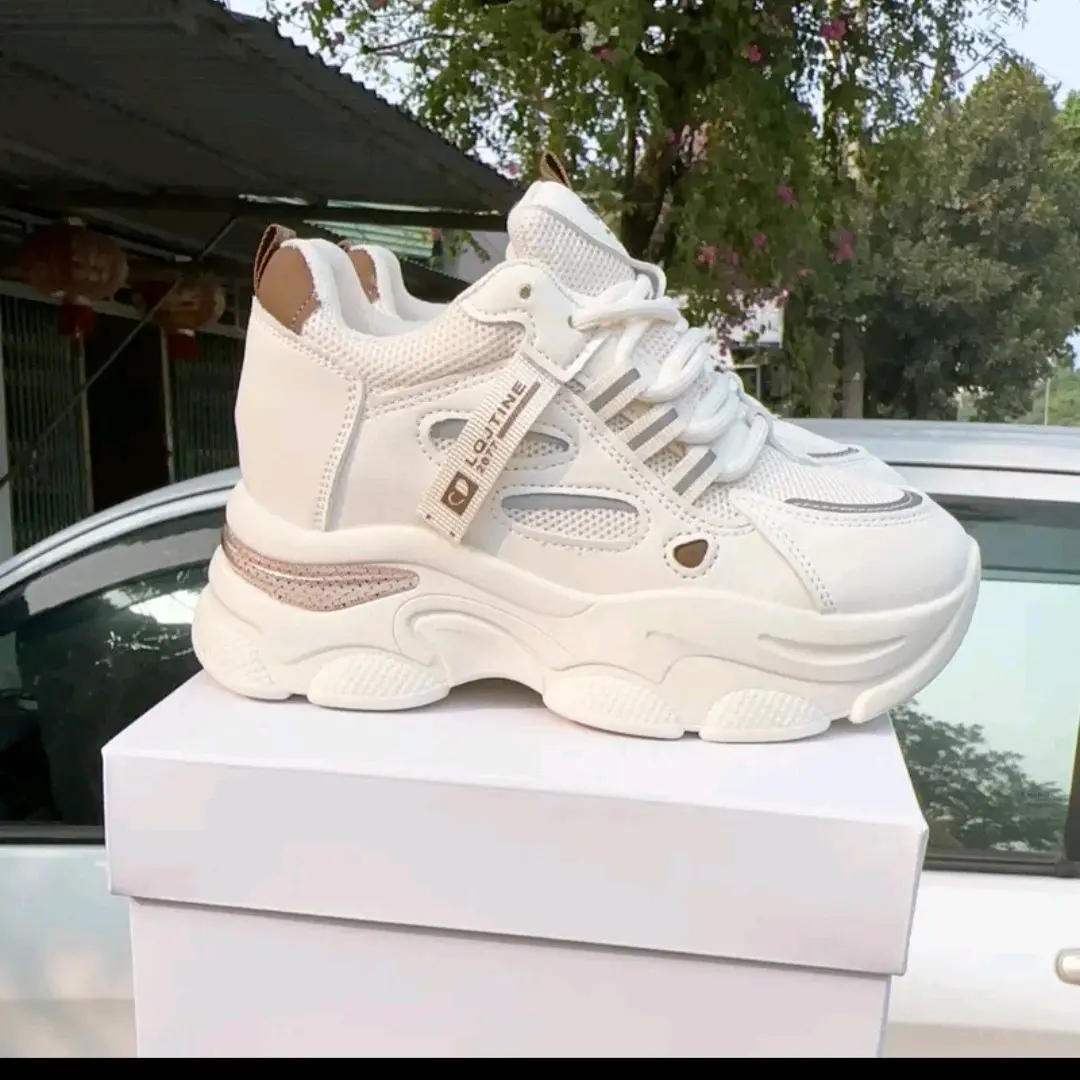 giày thể thao nữ cao 8 phân siêu nhẹ phối lưới , đế hơi siêu đẹp Mũi tròn Sneaker Sport