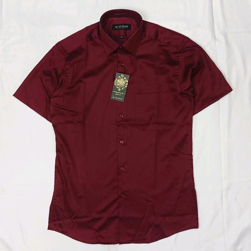 Kemeja Pria Alisan Premium Katun Pendek Slimfit Hitam Marun Navy Glossy 4
