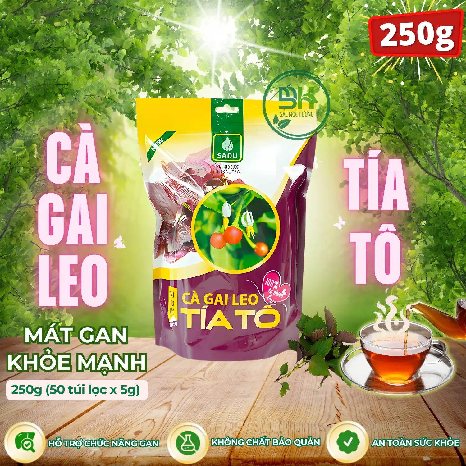Trà Cà Gai Leo TÍA TÔ SADU 250g (50 túi lọc) - Trà Detox - Hỗ Trợ Thanh Nhiệt Giải Độc Mát Gan - Nước Trà Tea Chè Không Chua