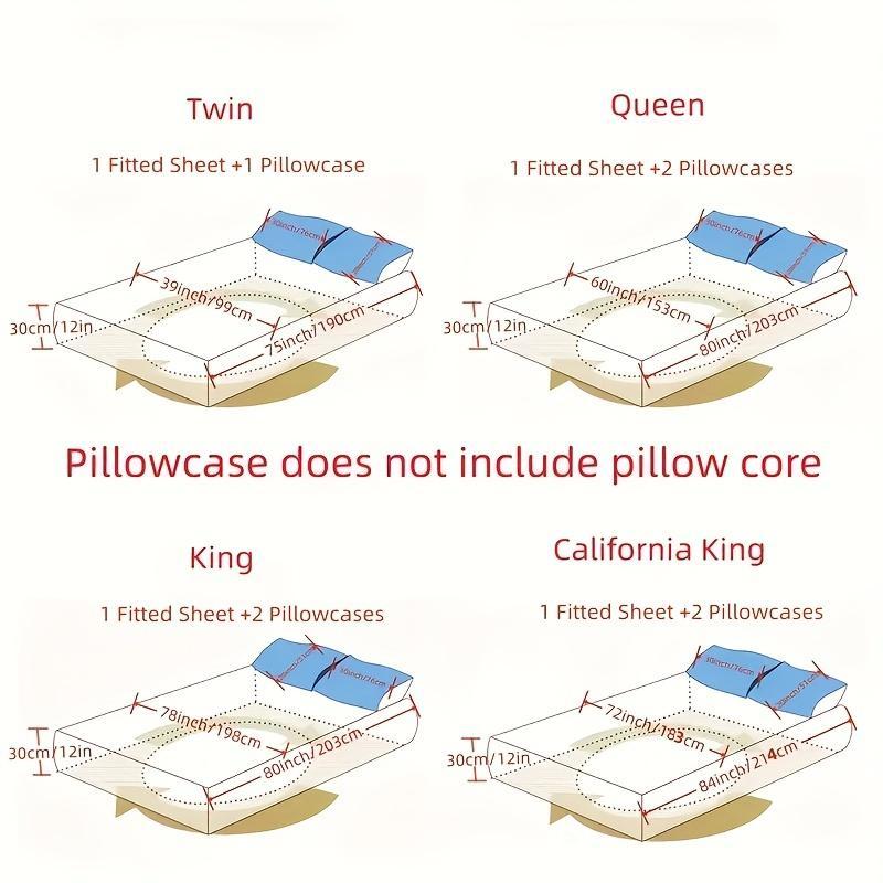 Solid Color Geometric Pattern Fitted Sheet & Pillowcase without Filler, 2/3 Counts Soft Bedding Sets for Bedroom Guest Room College Dormitory, Bedding Sets, Stocking Fillers Gift 3