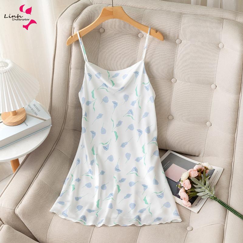 Váy ngủ lụa 2 dây cho Nữ cổ đổ chất lụa tơ mềm mại cho mọi lứa tuối C25 Đầm Voan Women