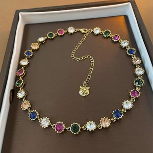 Rantai Tulang selangka, Gaya Baroque Retro Artistik, Bertatah Kepala Leopard dengan Berlian Berwarna, Niche Fesyen Unik, Gelang Mewah Mampu Milik