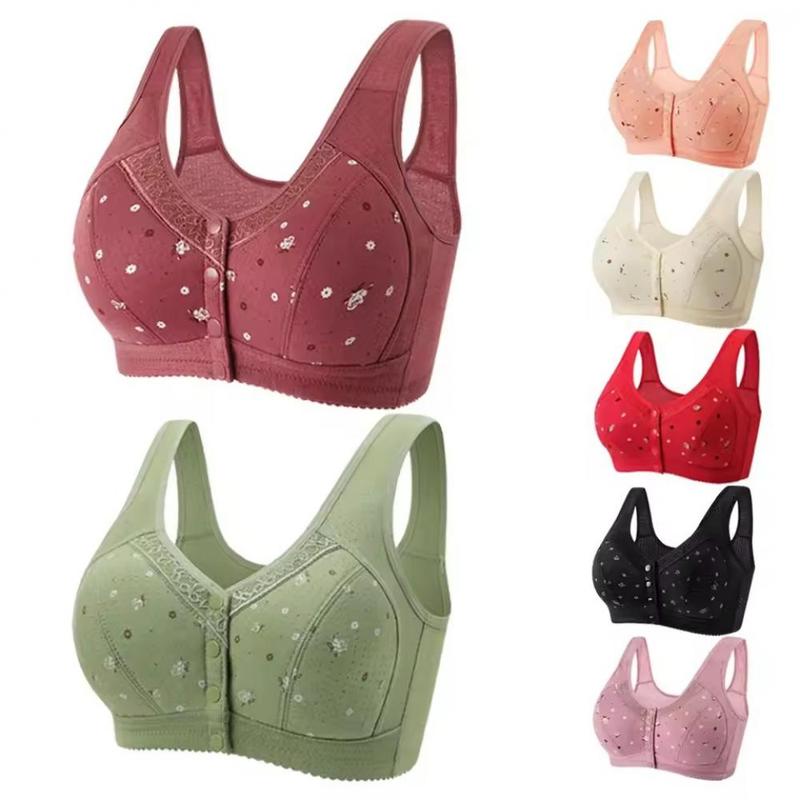 Áo Ngực Khóa Mở Trước Cho Nữ, Chất Liệu Cotton, Ngoại Cỡ, Không Có Vòng Thép, Thoải Mái, Thân Thiện Với Da, Thoáng Khí, Thích Hợp Cho Phụ Nữ Trung Người Già Và Cao Tuổi, Đồ Lót Bra Voi Voan