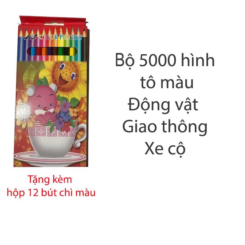 Tặng Bộ 12 bút chì màu 5000 hình cho bé yêu thích vẽ tranh và sáng tạo