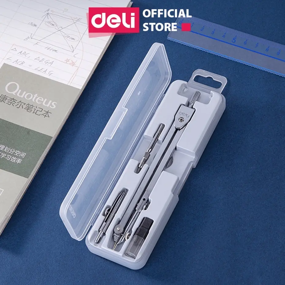 Bộ Compa Kim Loại Chì Bấm Deli - Phù Họp Vẽ Tranh Thiết Kế Chuyên Dụng Cho Học Sinh Vẽ Kỹ Thuật Học Sinh Vẽ Đường Tròn