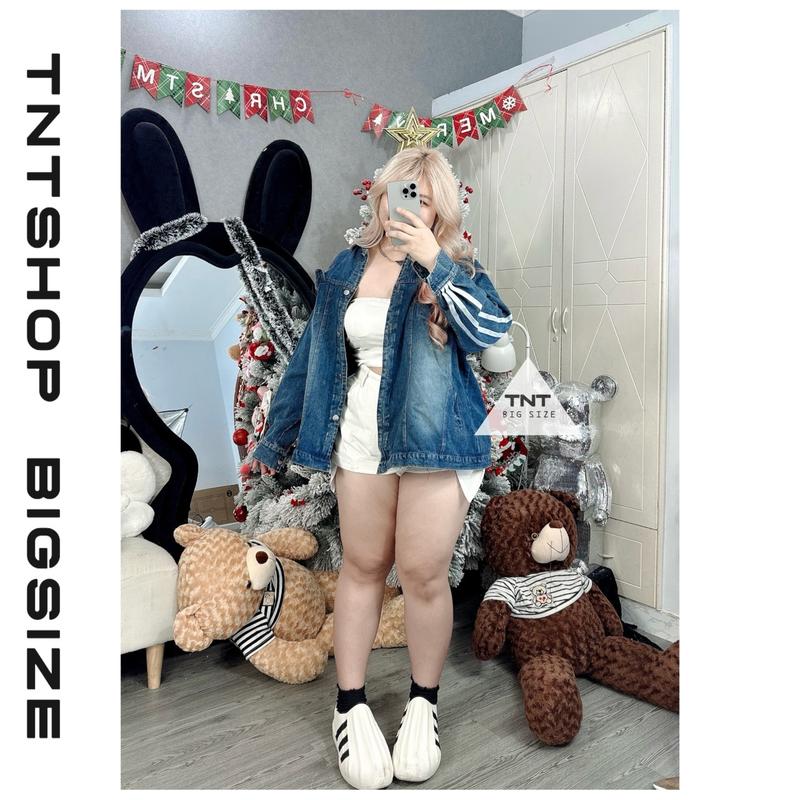 ÁO KHOÁC BIGSIZE JEAN FORM RỘNG 3 SỌC [TNT SHOP BIGSIZE 60KG 90KG] Nữ Women