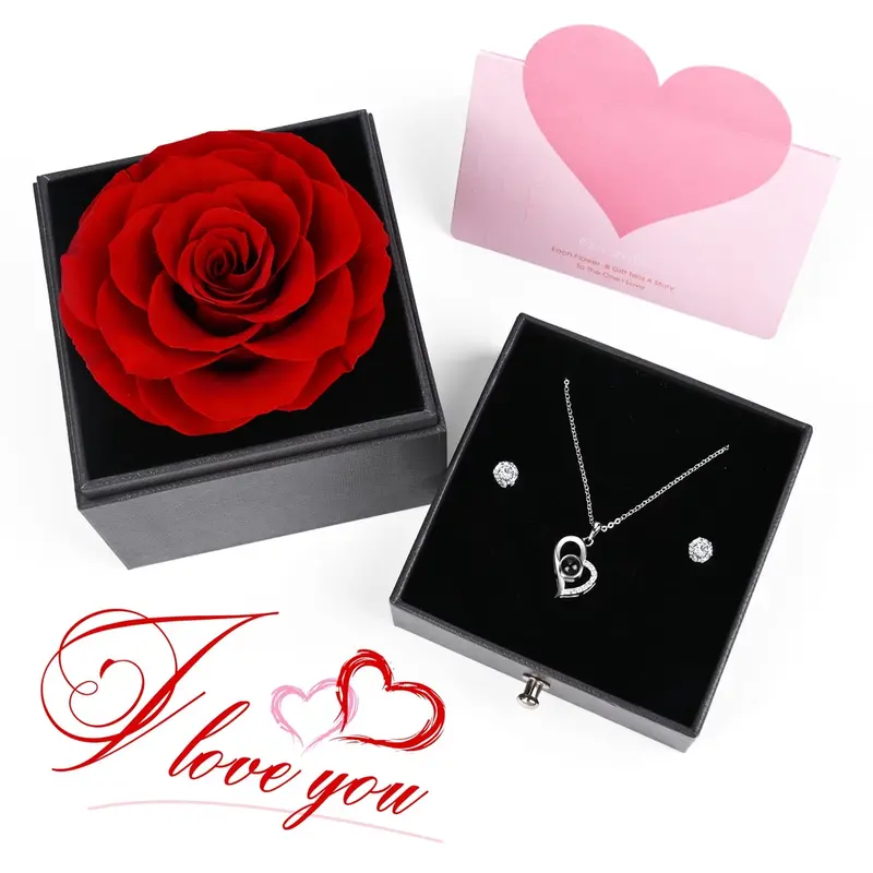 Kecantikan Mistik Diawetkan Mawar Asli Merah dengan Kalung 925 Mawar Ajaib Hadiah untuknya Hadiah Ulang Tahun untuk Wanita Pacar Ibunya Istri Nenek di Hari Kasih Sayang Set Natal Hari Ibu 1