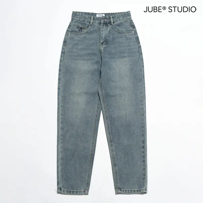 (VẢI QC-CAO CẤP) Quần Baggy Jean Nữ Kiểu Dáng Trơn Thêu Nơ Lưng Cao Vải Không Co Giãn Chất Mềm 8