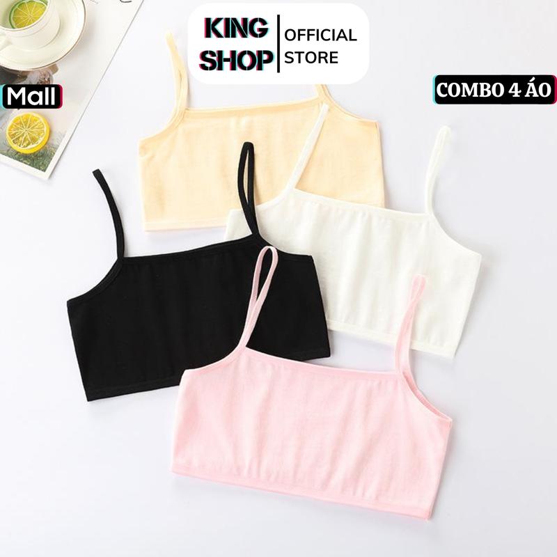 Combo 4 Áo Lót Cho Bé Gái Size 20-52kg Cotton Trơn Mềm Mát Áo Lá Học Sinh Không Đệm Mút Dáng Thể Thao Năng Động Thoáng Khí KING SHOP aochip begai aolotla tube tops kids A032