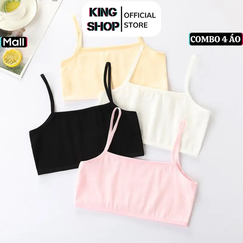 Combo 4 Áo Lót Cho Bé Gái (Size 20-52kg) Cotton Trơn Mềm Mát, Áo Lá Học Sinh Không Đệm Mút Dáng Thể Thao Năng Động Thoáng Khí KING SHOP aochip begai aolotla tube tops kids A032