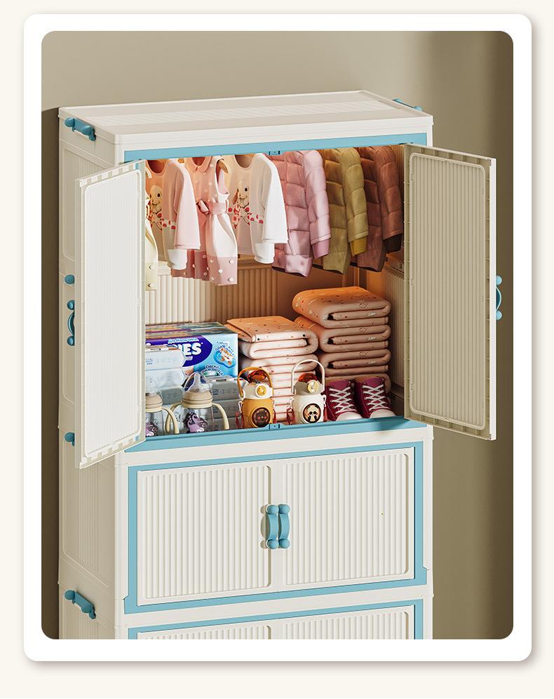 Product Introduction of Household Wardrobe Installation-Free Clothing Storage Cabinets Open Door Foldable Transparent Storage Box Multi-Layer Plastic Locker Organiser 8