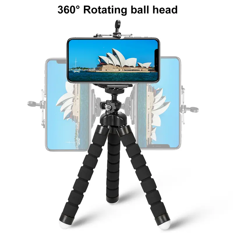 Chân Máy Ảnh Mini, Tripod Linh Hoạt, Thiết Kế Bạch Tuộc Bọt Biển, Có Thể Điều Chỉnh, Thích Hợp Cho Điện Thoại, Có Giá Đỡ Kẹp Selfie Kem 1