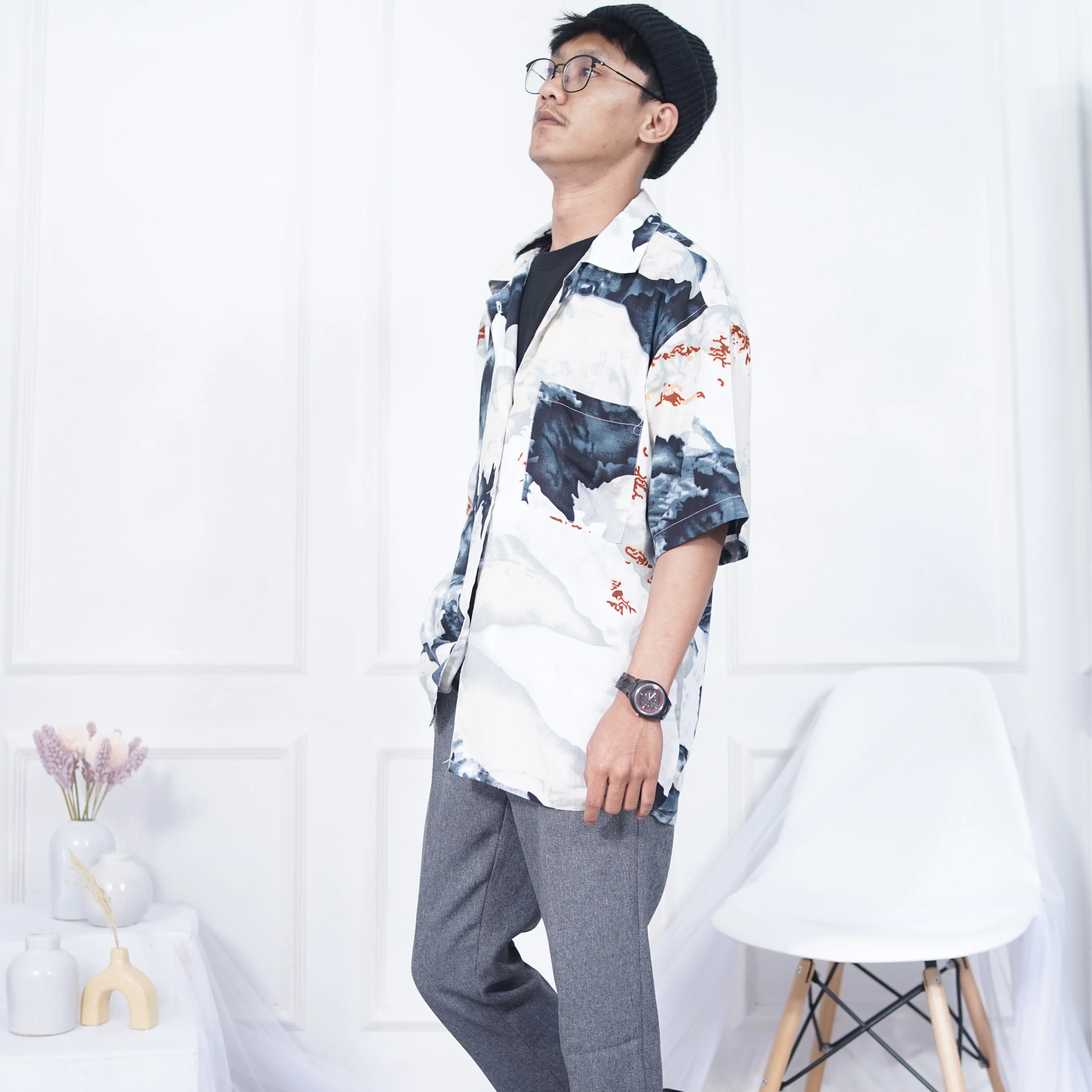 Kemeja Pantai Santai Pria Vintage Hawai Lengan Pendek Fit Casual