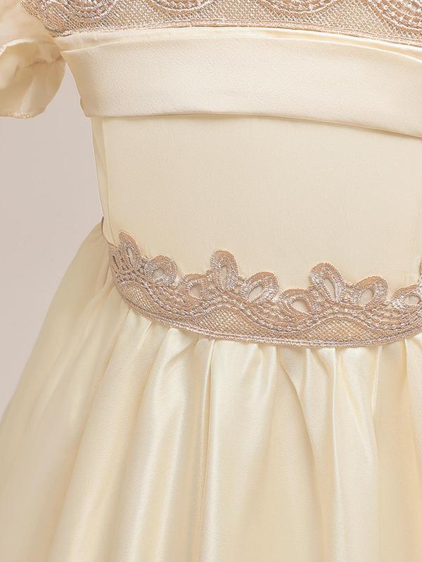 Girl's Solid Satin Formal Dress, Elegant Short Sleeve Round Neck Dress for Party Wedding Guest, Kids Clothes for All Seasons 4