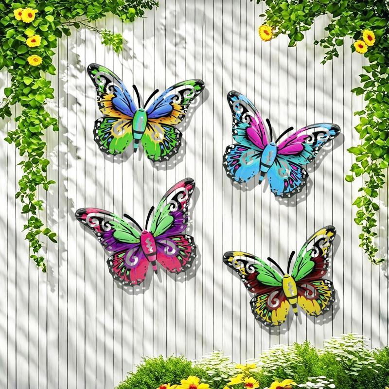 Butterfly Pattern Wall Decor, 4 Counts/set Colorful Hanging Butterfly Wall Art, Wall Decor for Home Garden Yard Fence 7