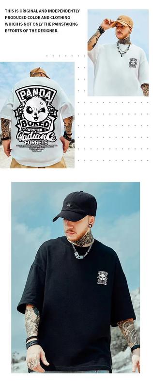 Product Introduction of Feveld European and American Fashion nd Short Sleeve T-shirt Men's Summer National Fashion Hip Hop Versatile Loose plus Size Fat Five-Quarter Sleeve T-shirt T-shirt for Men 10