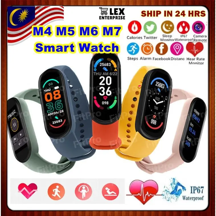 Đồng Hồ Thông Minh, Mi Band, Có Các Kích Cỡ M4, M5, M6, M7, M8, Với Màn Hình Nhịp Tim Và Đo Huyết Áp, Thích Hợp Cho Thiết Bị Theo Dõi Thể Dục, Thể Thao, Lượng Calo, Dải Chống Nước, Vòng Đeo Tay 5