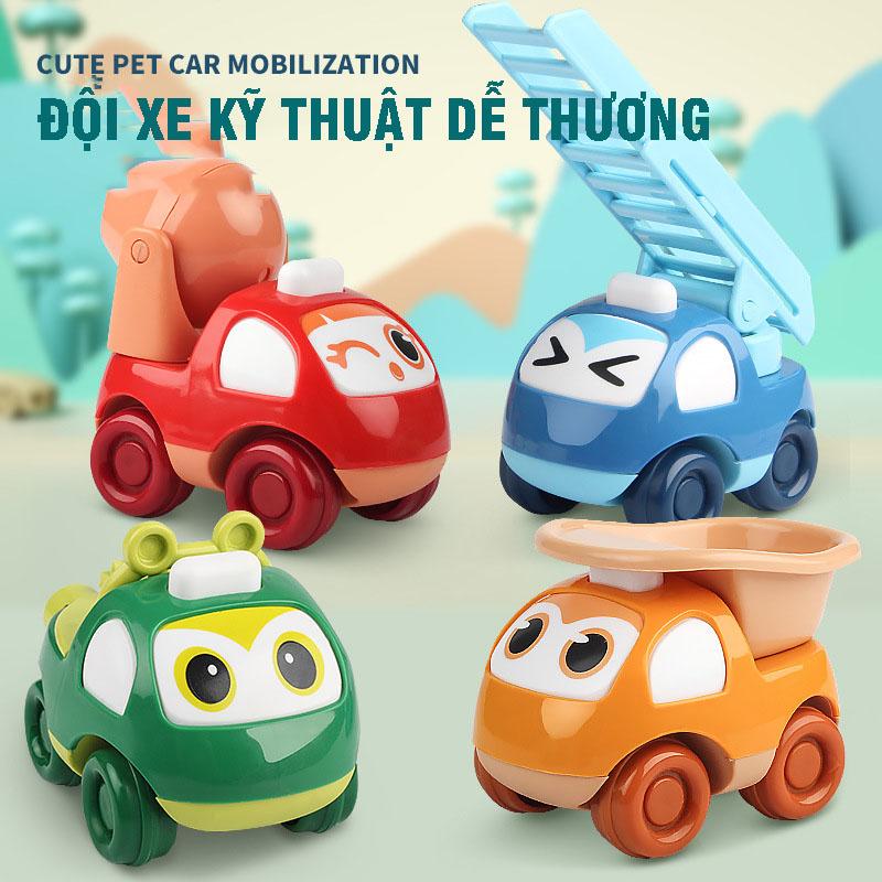 Bộ đồ chơi ô tô quán tính mi ni hoạt hình mô tả xe công trình, xe kỹ thuật, xe thang, xe cứu hộ đẹp và dễ thương, chất liệu nhựa ABS an toàn