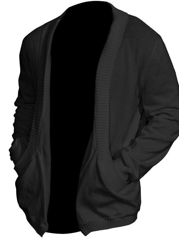 Men's Solid Pocket Shawl Collar Cardigan, Loose Casual Cozy Long Sleeve Open Front Knitwear for Spring & Fall, Fashion Men's Knit Clothing for Daily Wear, Men's Clothing, Menswear 4