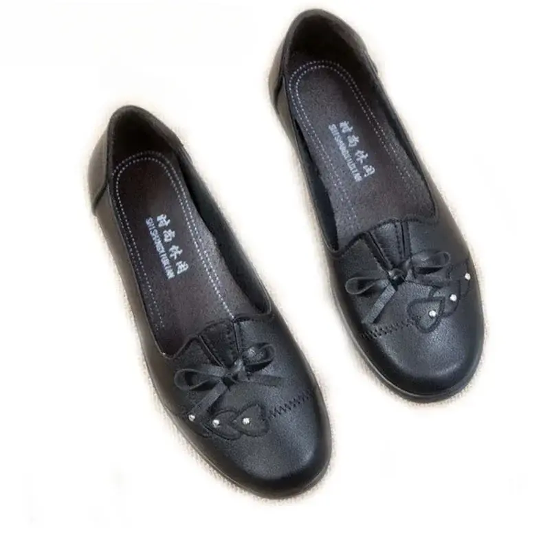 Big size 35-41 new women flat shoes round toe butterfly-knot PU leather shoes woman casual moccasins without lace Oxford
