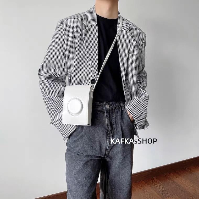 Blazer Nam Kẻ Caro Phong Cách Hàn Quốc