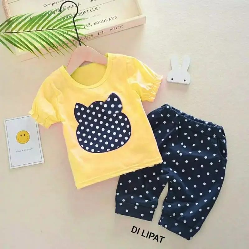 Setelan anak perempuan/celana 3/8/setelana anak katun/setelan anak kaos Baju Bear Lengan pendek 2