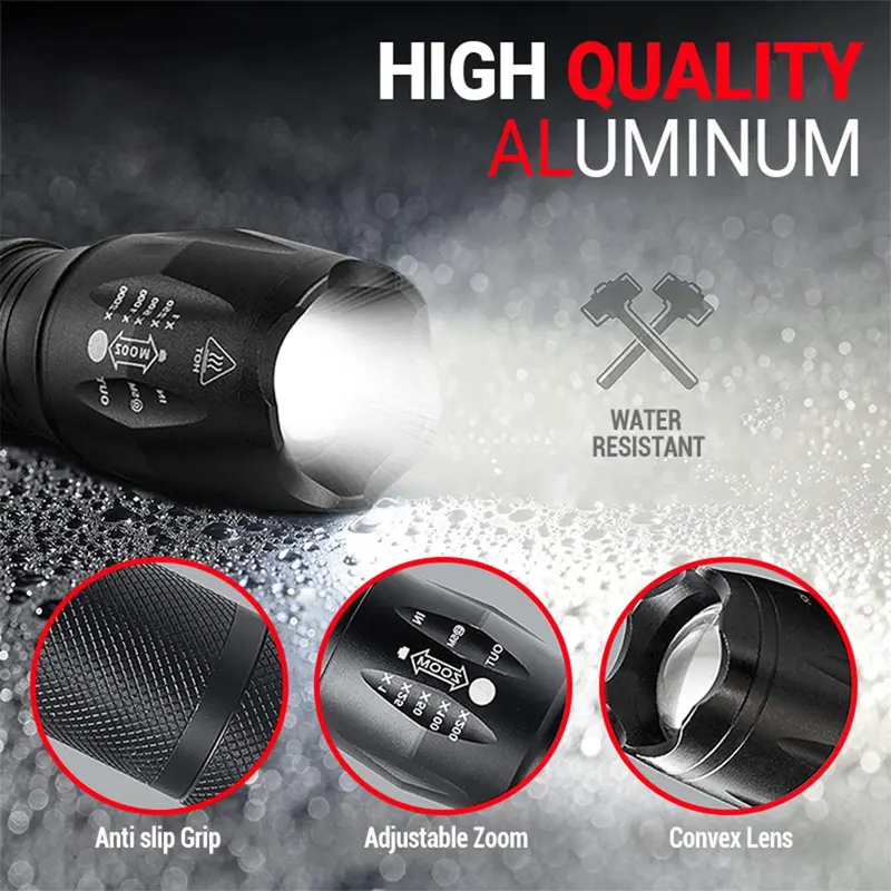Adjustable Zoom LED Brightest Flashlight, Long Lasting LED Flashlights, Flash Light with 5 Lighting Modes, Outdoor Pocket Torch Light for Camping, Portable Flashlight for Men, Valentine's Day Gift 5