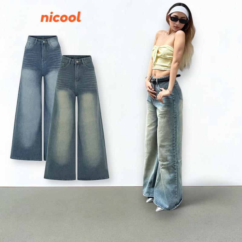 Quần Jean Nữ SUÔNG ỐNG RỘNG WASH xu hướng thời trang Nicool N41-Q43 Women Pants