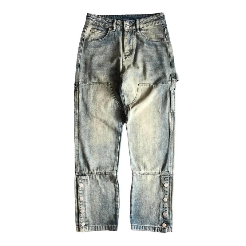 Quần jeans Double Knee cúc bấm B706 BuiVintage vải denim dày dặn phom đẹp.