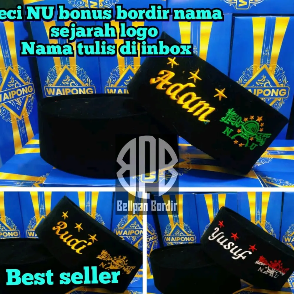 peci logo nu free nama sejajar logo Songkok Kopiah Muslim Hitam
