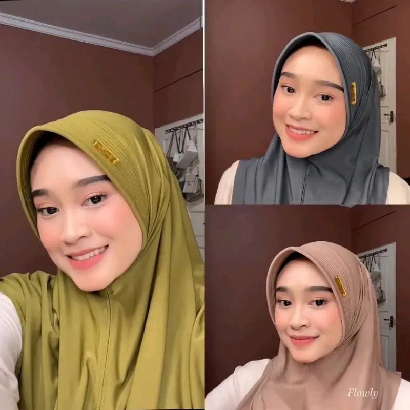 100rb dpt 10pcs hijab bergo hamidah M label besi akrilik fanza hijab Instan Muslim