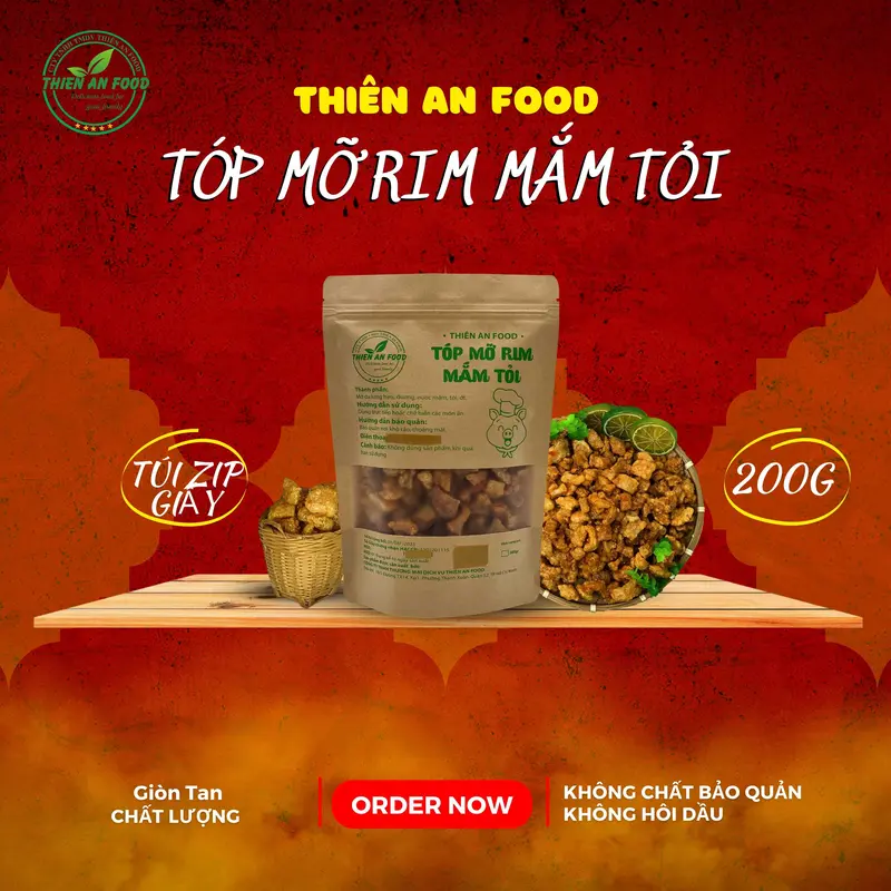 Thiên An Food - Tóp Mỡ Rim Mắm Tỏi [Snack, Thức Ăn] Ăn Vặt, Ăn kèm với bánh tráng Cay Da Heo     sấy  khô  giòn 3
