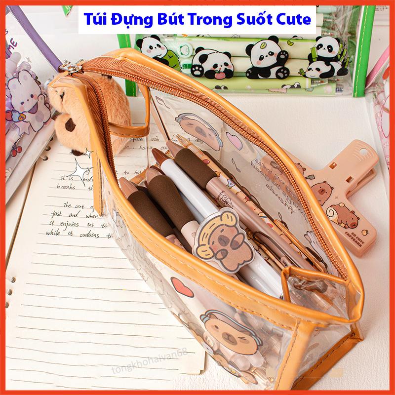 Túi đựng bút trong suốt capy và nhiều nhân vật hoạt hình, văn phòng phẩm ,túi đựng mỹ phẩm trong suốt thiết kế đẹp 2