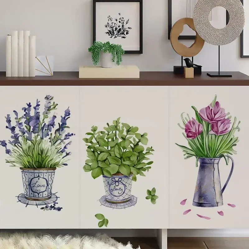 Watercolor Flower Pots Wall Sticker For Kitchen Home Decor Furniture Decoration Sticker for Living Room Decoration