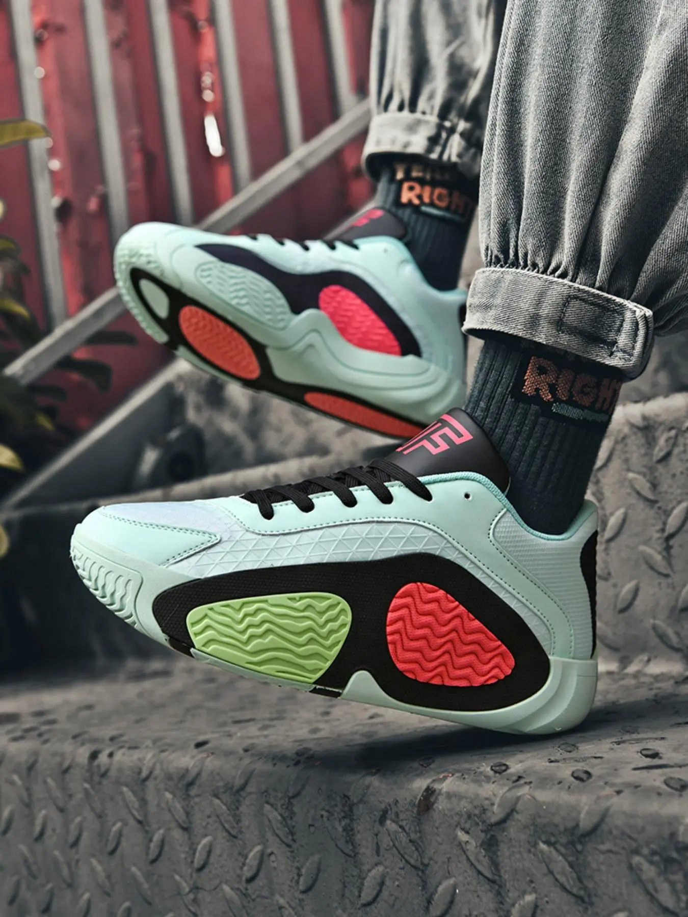 Men's Colorblock Lace Up Basketball Shoes, Casual Sporty Breathable Comfortable Non-slip Basketball Shoes, Basketball Footwear for Men
