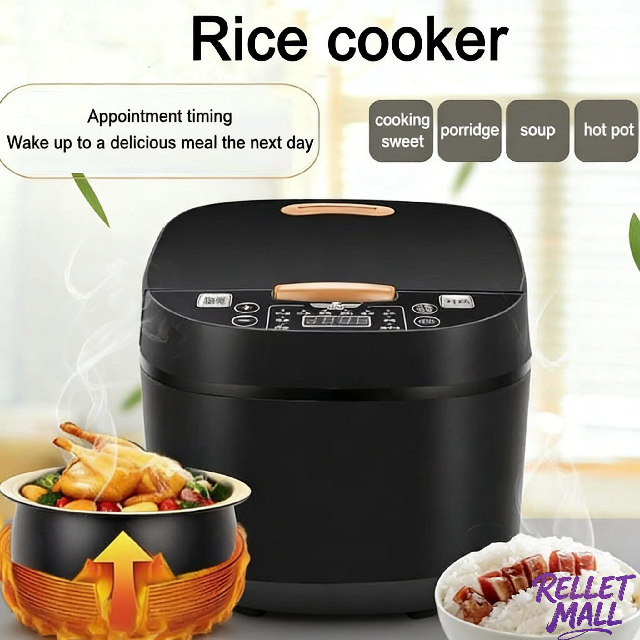 5L Big Rice Cooker Black Smart Screen Nasi Elektrik Non Stick Rice ...