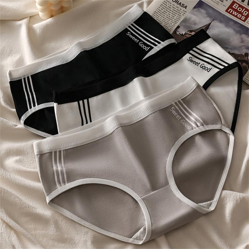 Product Introduction of Women's Panties Breathable Underwear Seamleass Comfort Lingerie Cotton Striped Briefs Fashion Cozy Underpants Black White Gray 14