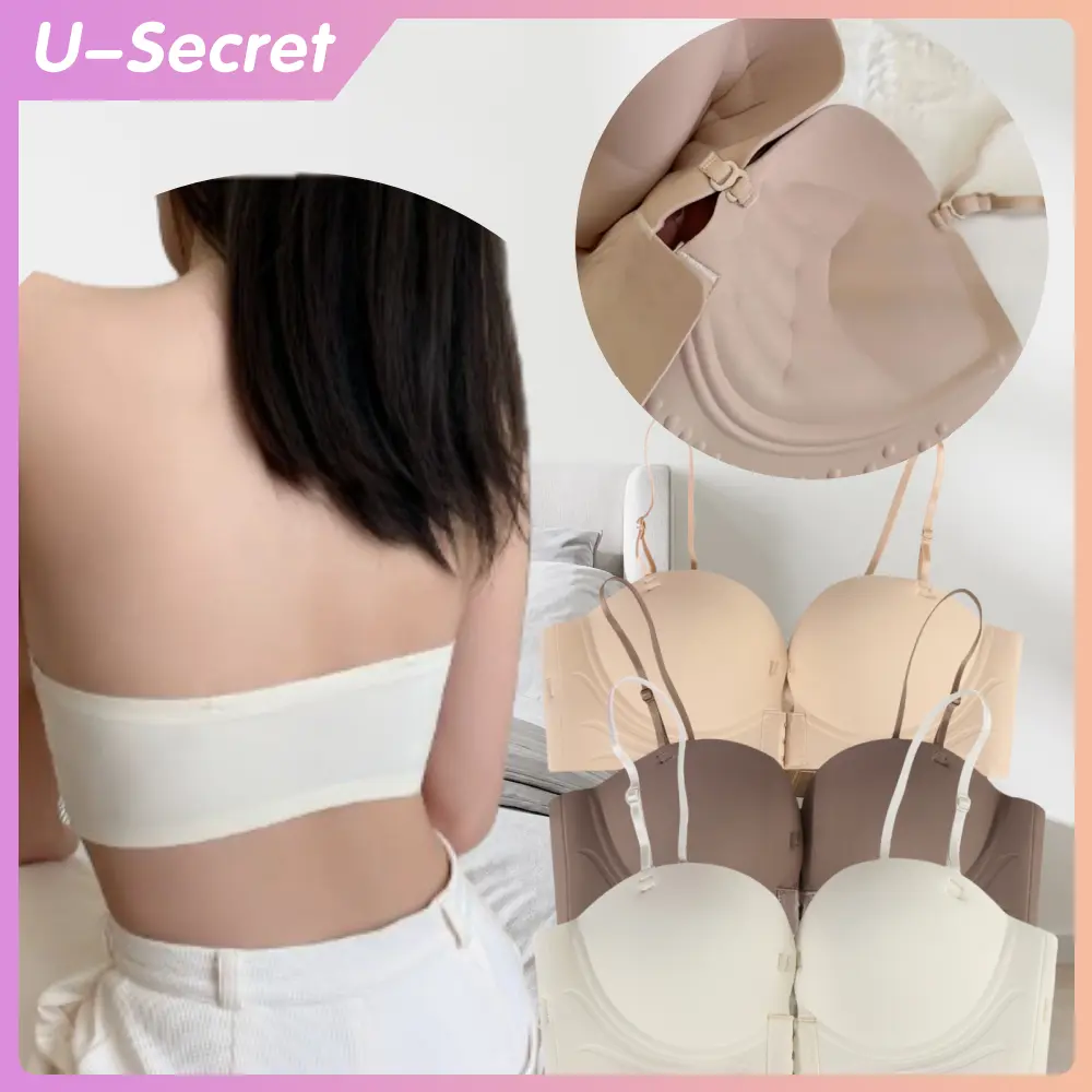 Women Strapless Bra Seamless Removsable Straps Large Size Anti-sagging Wireless Bralette Thick Cotton Breathable Elasticity Push Up Underwear ﻿for Ladies Solid Color