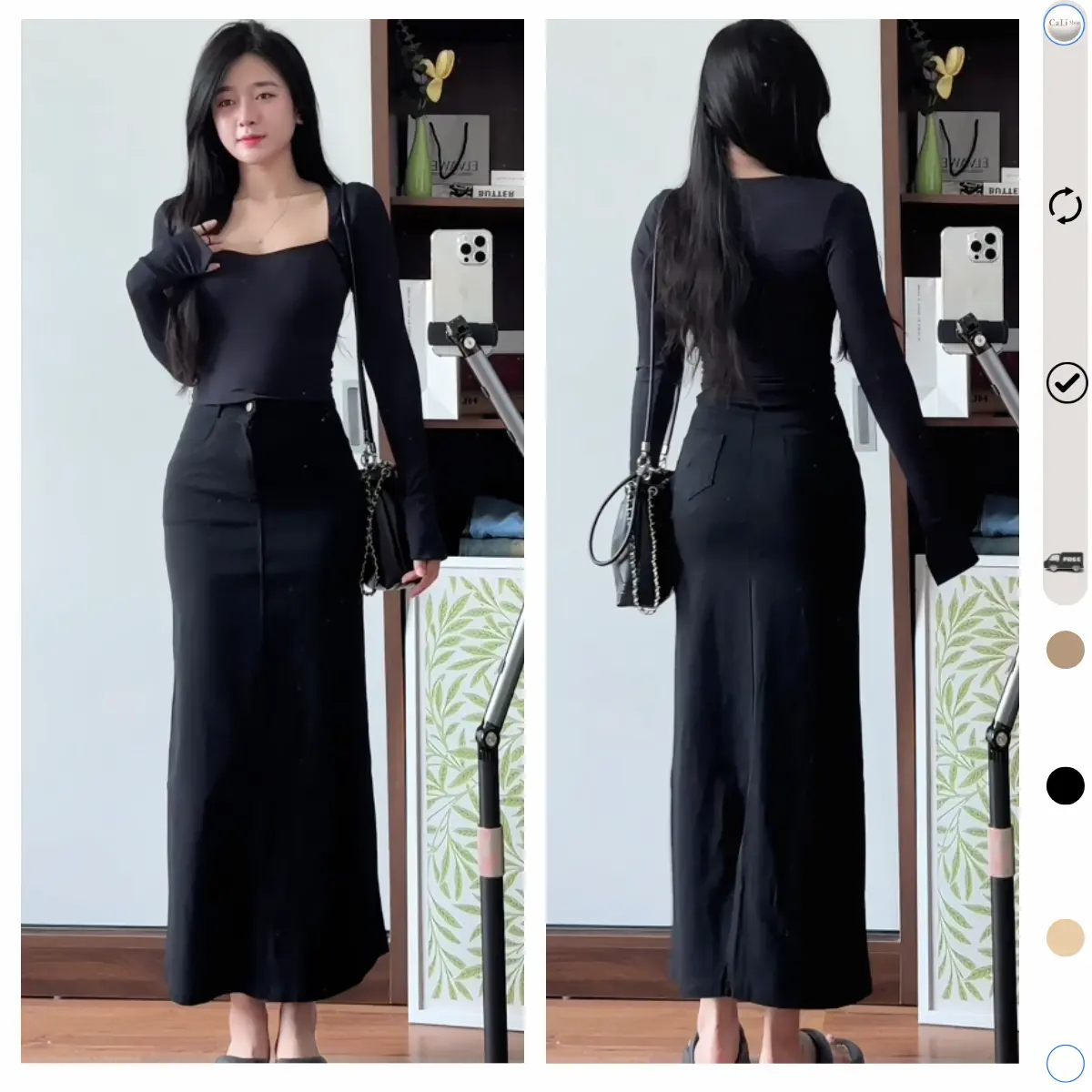 Chân váy dài 90cm cạp khoá suông xẻ tà sau chất Jean Kaki mềm giãn M221 | BigBuy360 - bigbuy360.vn