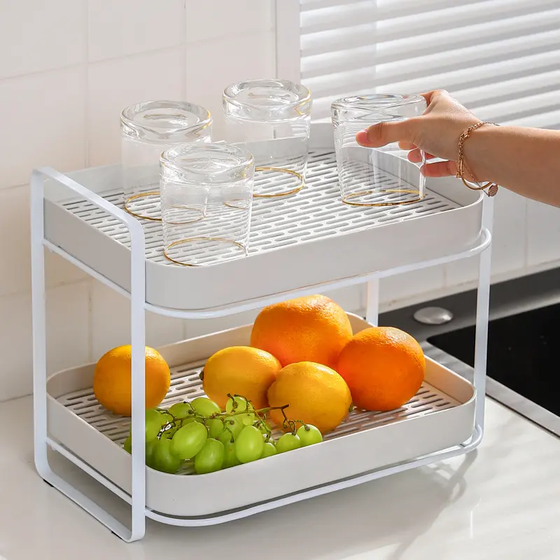 Kệ inox 2 Tầng Khung Sơn Chống Rỉ Nhà Bếp - Giá úp cốc ly 2 tầng Cao cấp Decor phòng khách mới 2023 2
